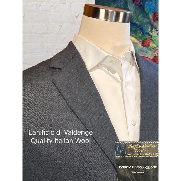 Custom Italian Designer Mens Suit 46L 36x30 Gray Wool Super 100s Luxury - Picture 3 of 16